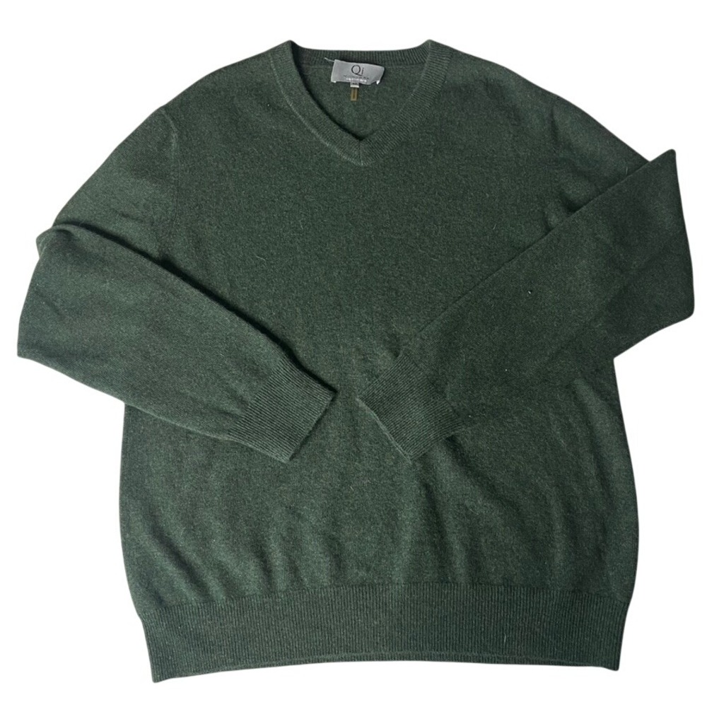 Qi New York Cashmere V Neck Sweater Men's Size‎ M Dark Green